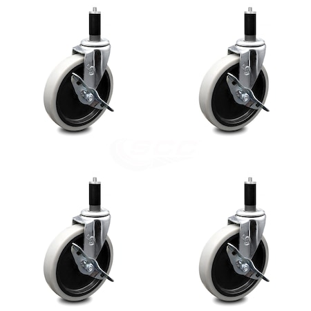 Service Caster 5 Inch Thermoplastic Wheel 1-1/8 Inch Expanding Stem Caster with Brakes, 4PK SCC-EX05S510-TPRS-SLB-118-4